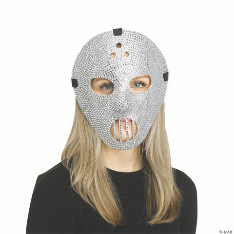 Adults Silver Rhinestone Bling Hockey Full Mask - One Size