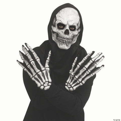 Adults Grey Skull Mask with Hood & Long-Fingered Gloves - One Size