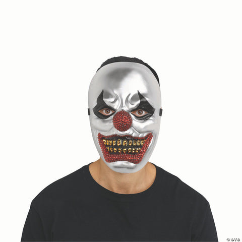 Adults Silver with Red & Gold Rhinestone Bling Big Top Clown Full Mask - One Size | Horror-Shop.com