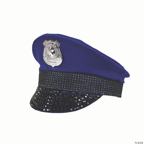 Adults Blue Police Hat with Rhinestones Costume Accessory
