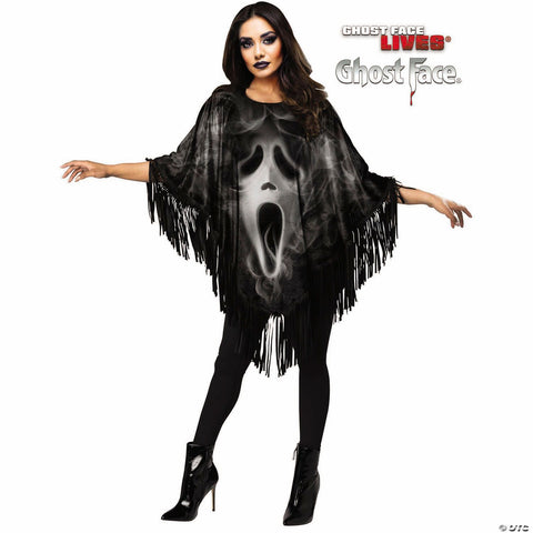 Adults Ghost Face® Black Poncho Costume with Fringe - One Size