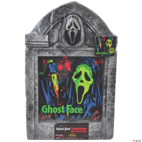 <html>21" Ghost Face<sup>®</sup> Black Light Tombstone Halloween Decoration</html>