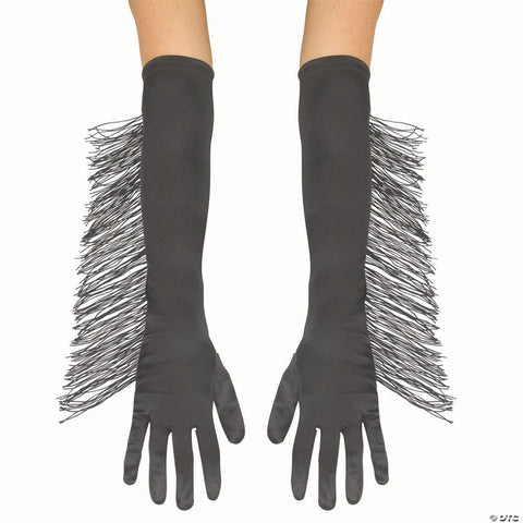 Adults Long Polyester Gloves with Black Fringe Costume Accessory