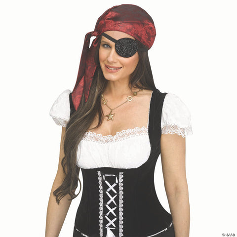 Black Plastic Pirate Eye Patch with Black Rhinestone Bling Costume Accessory