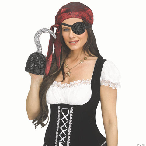 Black Plastic Pirate Hook Hand with Rhinestone Bling Costume Accessory