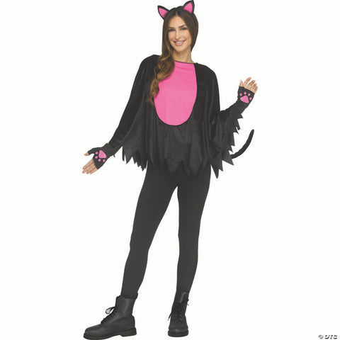Adults Black & Pink Polyester Pretty Kitty Poncho Costume Accessory