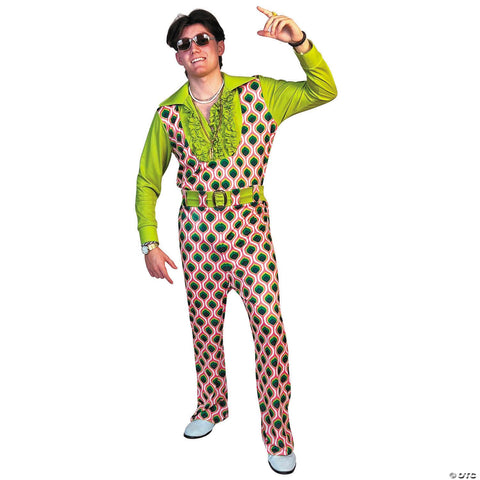 Adults Swaggertown Pink & Green Feather-Print Pantsuit Costume - Extra Large 48 Regular