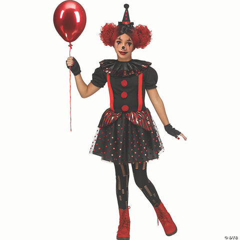 Girl’s Black & Red Chrome Polyester Clown Costume - Large 12-14 | Horror-Shop.com