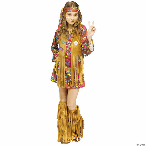 Girl’s Multicolor Peace & Love Hippie Costume -  12-14 | Horror-Shop.com