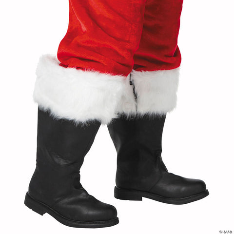 Men's Black Santa Boot with White Fur Cuff - Extra Large