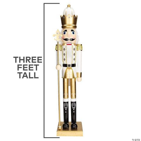 3 Ft. Large Classic Gold Wood Holiday Nutcracker with Scepter | Horror-Shop.com