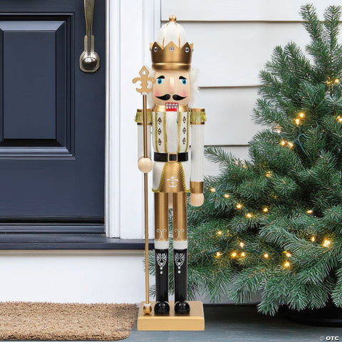 3 Ft. Large Classic Gold Wood Holiday Nutcracker with Scepter | Horror-Shop.com