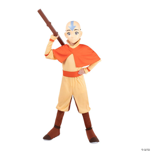 Kids Deluxe Avatar: The Last Airbender™ Aang Jumpsuit Costume with Staff - Small 4-7