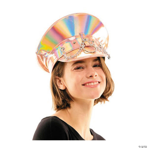 Adults Pink Iridescent Captain Hat with Silver Chains