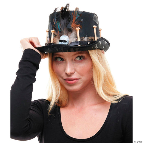 Adults Black Top Hat with Voodoo Skull