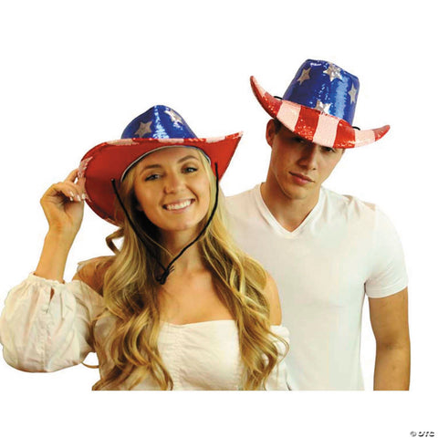 Adults Patriotic Cowboy Hat with Sequins