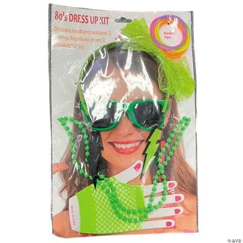 Adults Neon Green 80's Costume Accessory Kit - 17 Pc.