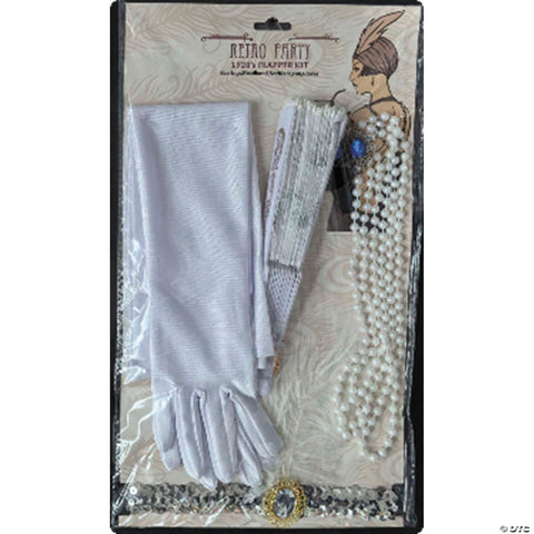 Adults White Roaring 20's Costume Accessory Kit - 5 Pc.