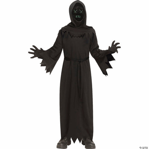 Kids Black Robe with Electroluminescent Mask Phantom Costume - Large 12-14 | Horror-Shop.com
