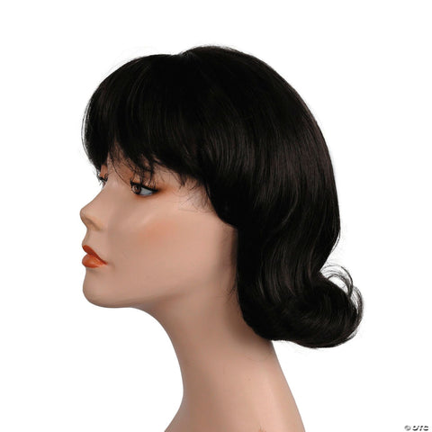 Women's 60s Black Short-Haired Flip Wig with Bangs