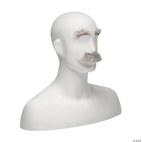 Adults Synthetic Fluffy Eyebrows & Mustache Set - Light Brown Gray 59