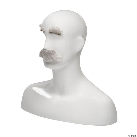 Adults Synthetic Fluffy Eyebrows & Mustache Set - Light Brown Gray 59