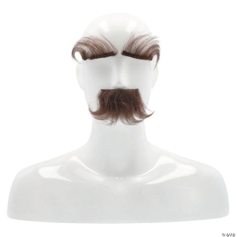 Adults Synthetic Fluffy Eyebrows & Mustache Set - Medium Brown 4