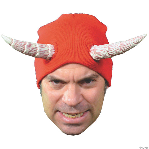 Adults Devil's Cap Red Knit Hat with Horns - One Size