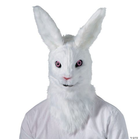 Adults White Rabbit Moving Mouth Overhead Mask - One Size