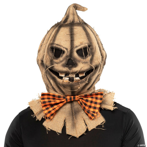 Adults Scarecrow Pumpkin Head Halloween Mask with Bowtie – One Size