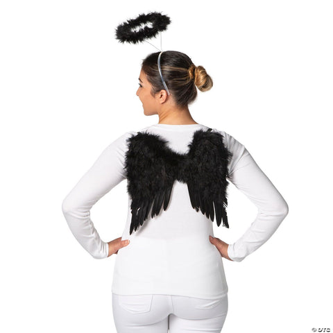 12" x 14" Black Wings with Halo Costume Accessory
