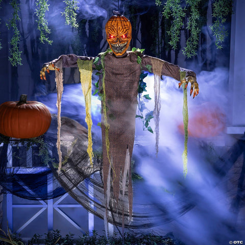 5 Ft. Light-Up Posable Hanging Pumpkin Patch Ghoul with Sound Halloween Decoration