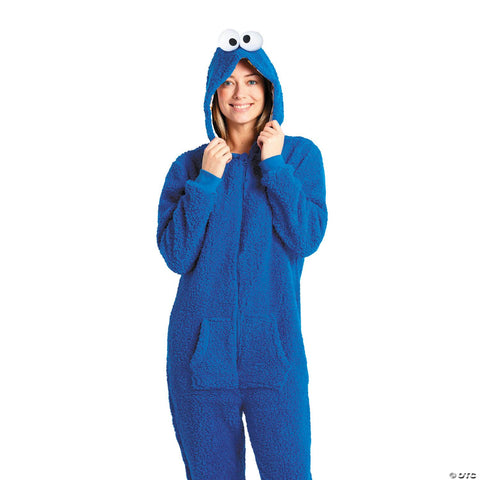 Adults Sesame Street® Cookie Monster Hooded Onesie Costume - Extra Large