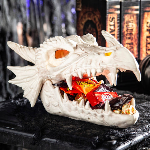 8" Light-Up Dragon Skull Candy Bowl Halloween Decoration