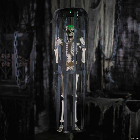 40" Animated Light-Up Skeleton in a Shaking Cage Halloween Decoration