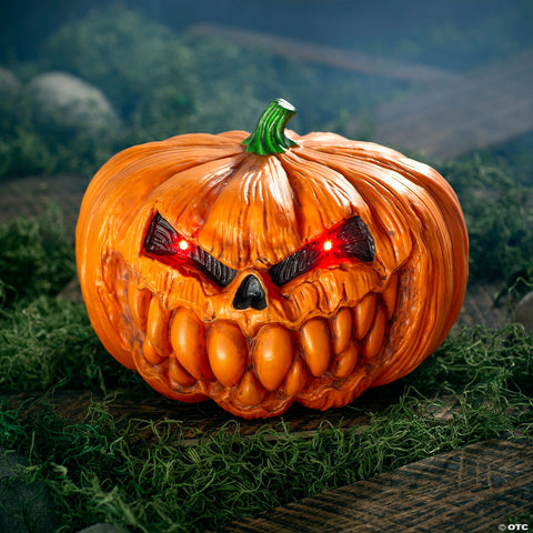 12" Light-Up Scary Plastic Pumpkin with Sound Halloween Decoration