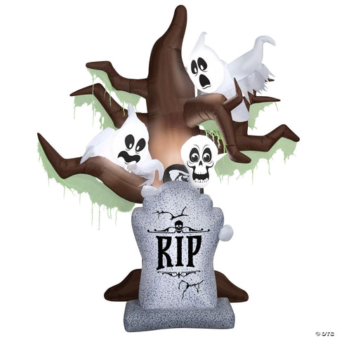 <html>8 Ft. Airblown<sup>®</sup> Blowup Inflatable Tombstone with Haunted Ghost Tree ShortCircuit™ Lightshow Halloween Outdoor Yard Decoration</html>