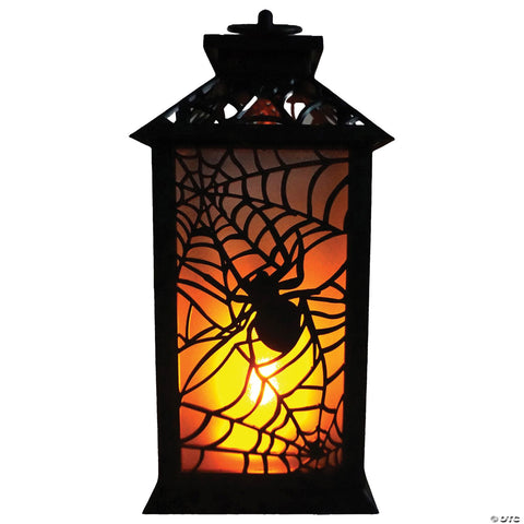 11.5" Flaming LED Plastic Lantern with Spider Halloween Decoration