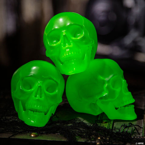 Glow-in-the-Dark Skulls Halloween Decoration - Set of 3