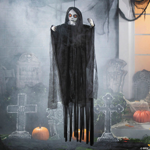 4 Ft. 3" Posable Hanging Girl Dressed in Black Halloween Decoration