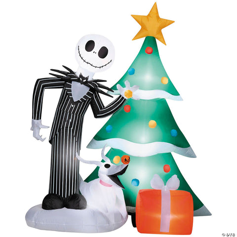 <html>6 Ft. Airblown<sup>®</sup> Inflatable Light-Up The Nightmare Before Christmas Jack & Zero with Christmas Tree</html>
