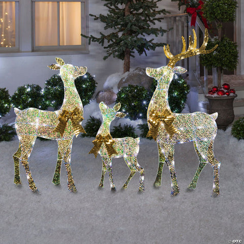 51" Reindeer Family Acrylic Iridescent Sculpture with Built-In LED Lights Christmas Outdoor Yard Decorations