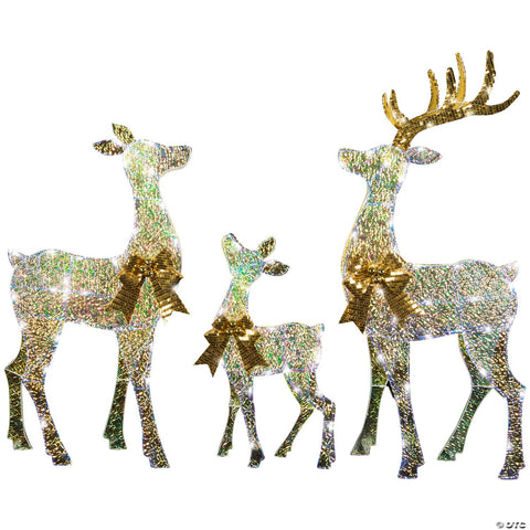 51" Reindeer Family Acrylic Iridescent Sculpture with Built-In LED Lights Christmas Outdoor Yard Decorations