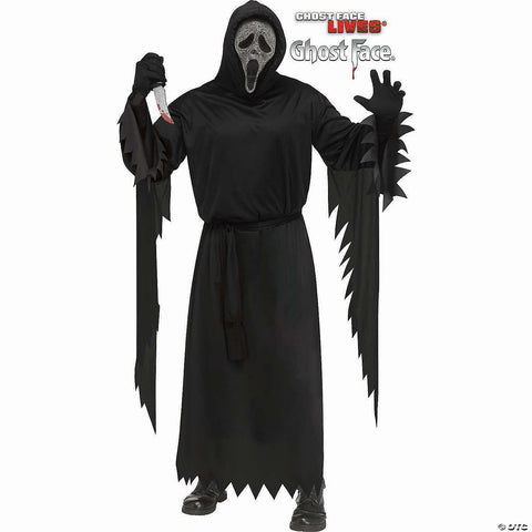 <html>Adults Ghost Face<sup>®</sup> Black Robe with Gun Powder Gray Mask Costume - Standard</html>