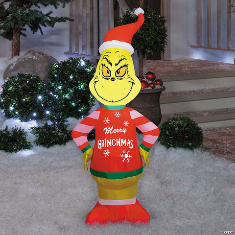 <html>4 Ft. Airblown<sup>®</sup> Blowup Inflatable Grinch with Merry Grinchmas Ugly Sweater & Built-In Lights Christmas Outdoor Yard Decoration</html> | Horror-Shop.com