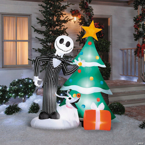 <html>6 Ft. Airblown<sup>®</sup> Inflatable Light-Up The Nightmare Before Christmas Jack & Zero with Christmas Tree</html> | Horror-Shop.com