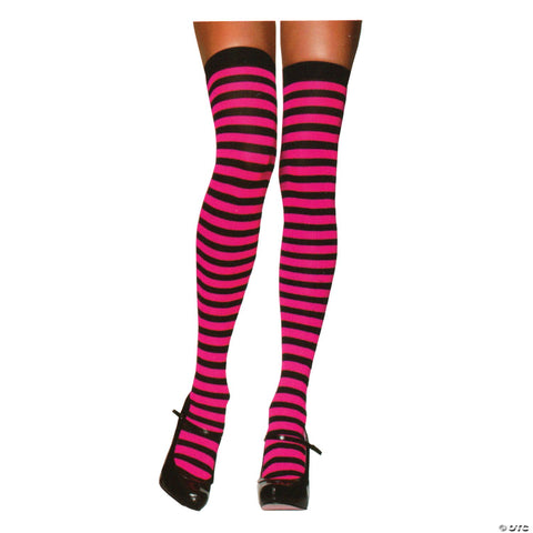 Nylon Striped Thigh-High Stockings