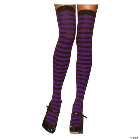 Nylon Striped Thigh-High Stockings