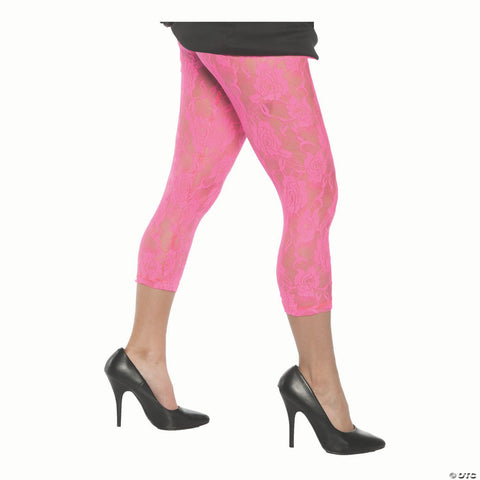 Neon Pink Lace Leggings - Adult