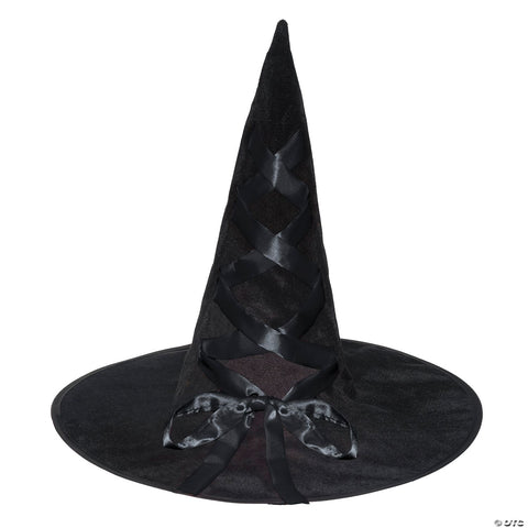 Adults Black Witch Hat with Black Satin Ribbon